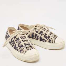 Dior Navy Blue/White Canvas Walk'n'Dior Low Top Sneakers Size 38