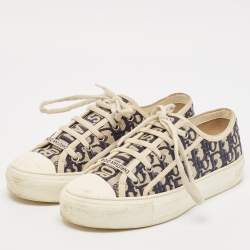 Dior Navy Blue/White Canvas Walk'n'Dior Low Top Sneakers Size 38