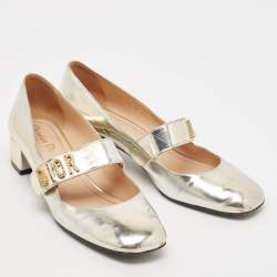 Pre Owned Dior Metallic Laminated Leather Baby-D Mary Jane Pumps Size 38.5