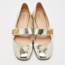 Pre Owned Dior Metallic Laminated Leather Baby-D Mary Jane Pumps Size 38.5