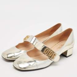 Pre Owned Dior Metallic Laminated Leather Baby-D Mary Jane Pumps Size 38.5