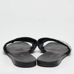 Dior Navy Blue/White Embroidered Canvas Dway Flat Slides Size 38