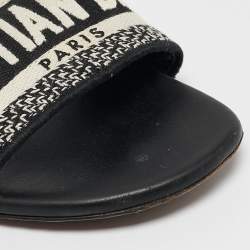 Dior Navy Blue/White Embroidered Canvas Dway Flat Slides Size 38