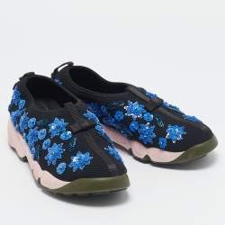 Dior Black Mesh Flower Embellished Fusion Slip On Sneakers Size 37