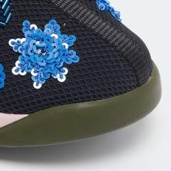 Dior Black Mesh Flower Embellished Fusion Slip On Sneakers Size 37