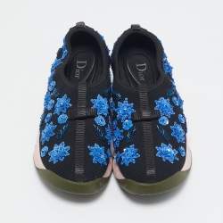 Dior Black Mesh Flower Embellished Fusion Slip On Sneakers Size 37