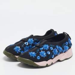 Dior Black Mesh Flower Embellished Fusion Slip On Sneakers Size 37