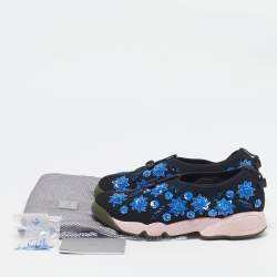 Dior Black Mesh Flower Embellished Fusion Slip On Sneakers Size 37