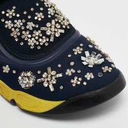 Dior Navy Blue Neoprene And Mesh Embellished Fusion Slip On Sneakers Size 40.5