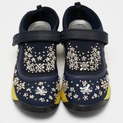 Dior Navy Blue Neoprene And Mesh Embellished Fusion Slip On Sneakers Size 40.5