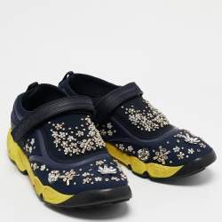 Dior Navy Blue Neoprene And Mesh Embellished Fusion Slip On Sneakers Size 40.5