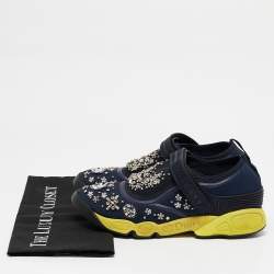 Dior Navy Blue Neoprene And Mesh Embellished Fusion Slip On Sneakers Size 40.5