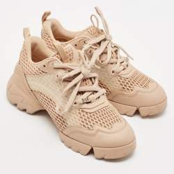Dior Beige Fabric and Leather D-Connect Low Top Sneakers Size 37