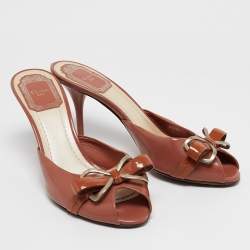 Dior Blush Pink Bow Chain Detail Open Toe Sandals Size 37