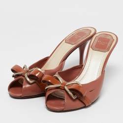 Dior Blush Pink Bow Chain Detail Open Toe Sandals Size 37
