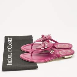 Dior Purple Patent Leather Bow Thong Flat Slides Size 37