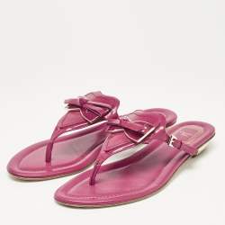 Dior Purple Patent Leather Bow Thong Flat Slides Size 37