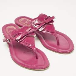 Dior Purple Patent Leather Bow Thong Flat Slides Size 37