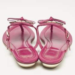 Dior Purple Patent Leather Bow Thong Flat Slides Size 37