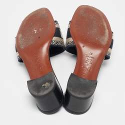 Dior Navy Blue Embroidered Canvas Dway Slide Sandals Size 37