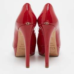 Dior Red Patent Leather Miss Dior Peep Toe Platform Pumps Size 39.5