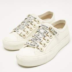 Dior White Canvas Walk'n'Dior Low Top Sneakers Size 34.5