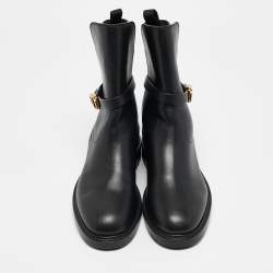 Pre Owned Dior Black Leather CD Logo Ankle Boots Size 36