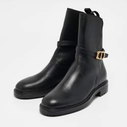 Pre Owned Dior Black Leather CD Logo Ankle Boots Size 36