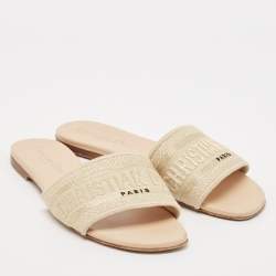 Dior Beige Canvas Dway Flat Slides Size 37