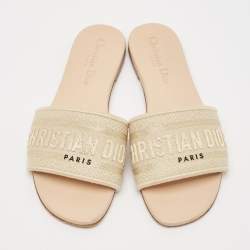 Dior Beige Canvas Dway Flat Slides Size 37