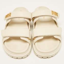 Pre Owned Dior Cream Leather DiorAct Flat Slides Size 37.5