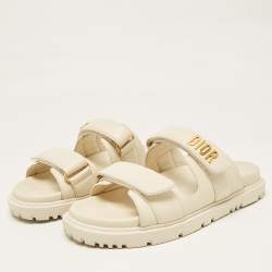 Pre Owned Dior Cream Leather DiorAct Flat Slides Size 37.5