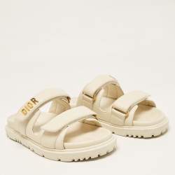 Pre Owned Dior Cream Leather DiorAct Flat Slides Size 37.5