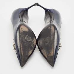 مملوكة مسبقًا حذاء كعب عالي ديور مقدمة مدببة مزخرف كريستال جلد لامع أزرق مقاس 37