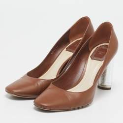 Dior Brown/Silver Leather Savane Pumps Size 38.5