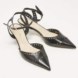 Dior Black Leather Pointed Toe Slingback Pumps Size 37