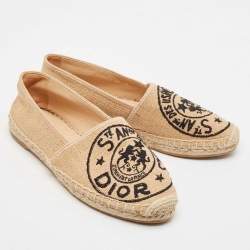 Dior Brown Embroidered Raffia Granville Espadrille Flats Size 40