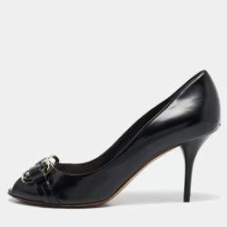 Dior Black Leather Bow Detail Peep Toe Pumps Size 36