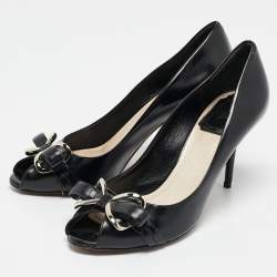 Dior Black Leather Bow Detail Peep Toe Pumps Size 36