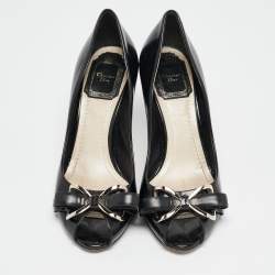 Dior Black Leather Bow Detail Peep Toe Pumps Size 36