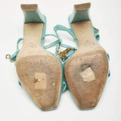 Dior Aqua Blue Piedra Jeweled Leather T-Strap Sandals Size 39