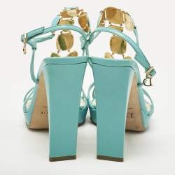 Dior Aqua Blue Piedra Jeweled Leather T-Strap Sandals Size 39