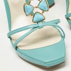 Dior Aqua Blue Piedra Jeweled Leather T-Strap Sandals Size 39