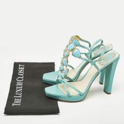Dior Aqua Blue Piedra Jeweled Leather T-Strap Sandals Size 39