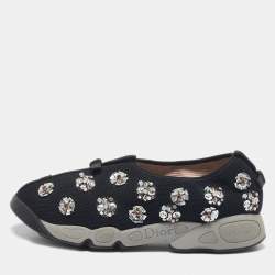 Dior Black Mesh Fusion Floral Embellished Slip On Sneakers Size 39