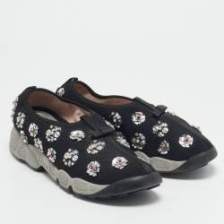 Dior Black Mesh Fusion Floral Embellished Slip On Sneakers Size 39