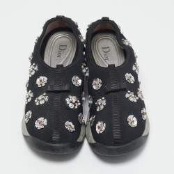 Dior Black Mesh Fusion Floral Embellished Slip On Sneakers Size 39