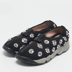Dior Black Mesh Fusion Floral Embellished Slip On Sneakers Size 39