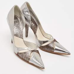 Dior Silver/Brown Python Embossed Leather and Texture Suede Pumps Size 36.5