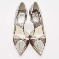 Dior Silver/Brown Python Embossed Leather and Texture Suede Pumps Size 36.5